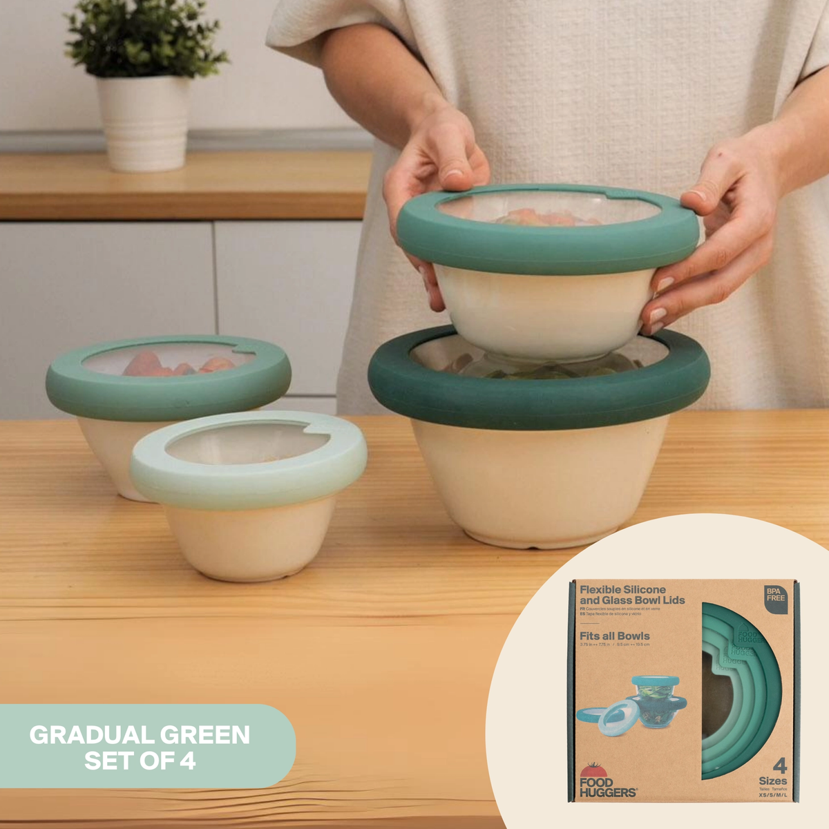 FOOD HUGGERS | Stackable Silicone + Glass Lids (set of 4)