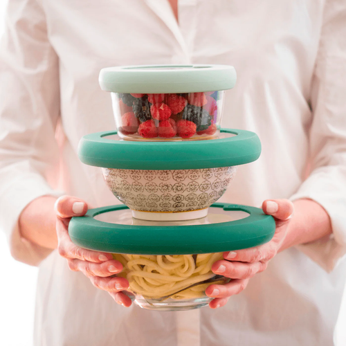 FOOD HUGGERS | Stackable Silicone + Glass Lids (set of 4)