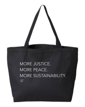 Load image into Gallery viewer, Tote bag | JUSTICE. PEACE. SUSTAINABILITY.